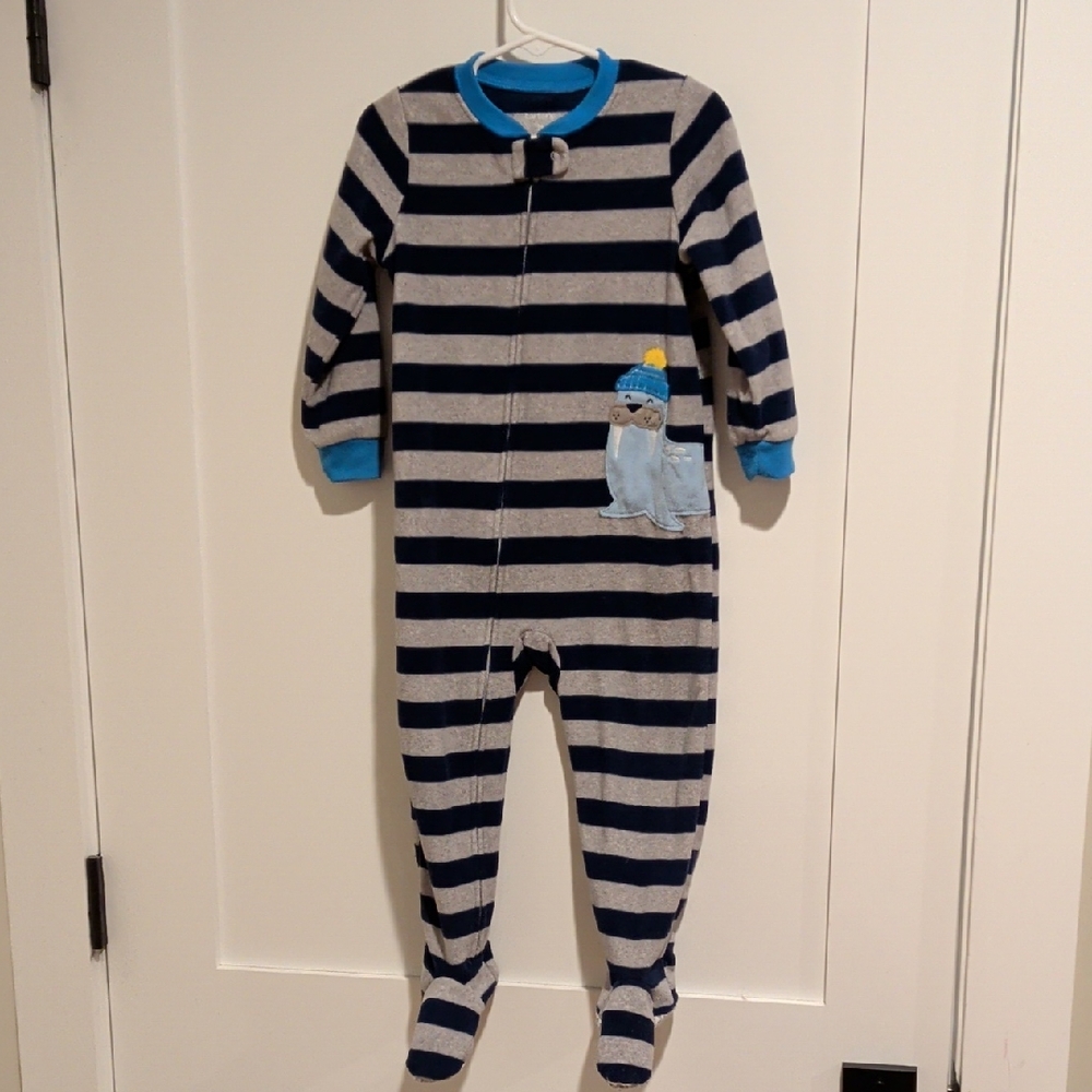 Carter's Navy & Gray Striped Footed One-Piece